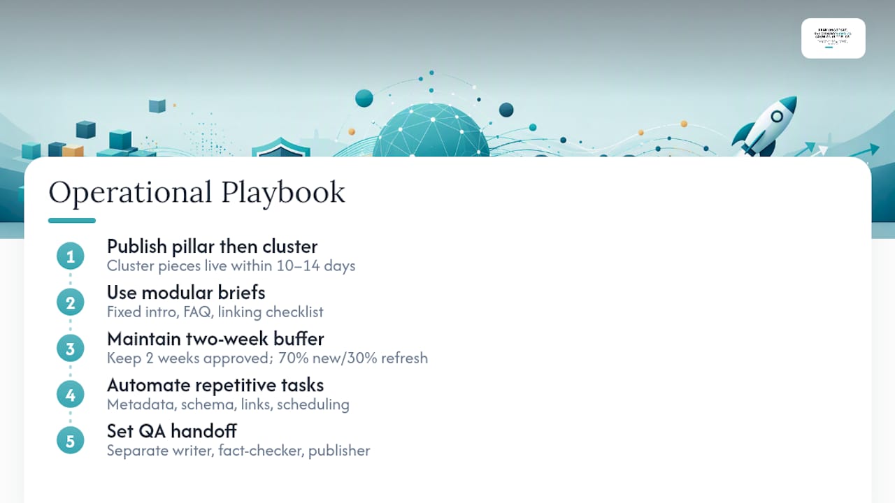Five-part workflow for safe content velocity