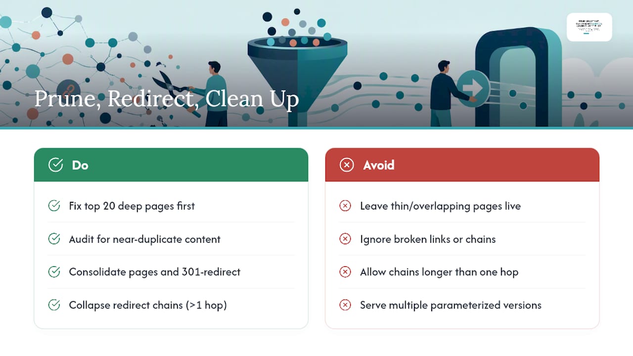 Prune, redirect, and clean up the mess — overview diagram