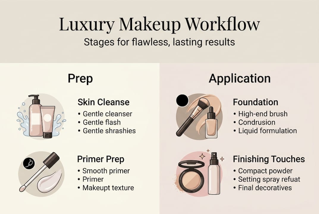 Luxury makeup workflow steps infographic