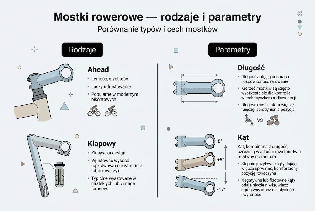 Infografika: wszystko, co warto wiedzieć o mostkach rowerowych – rodzaje i najważniejsze parametry