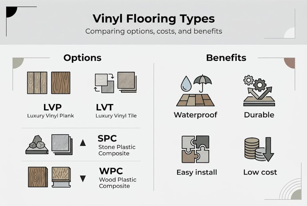 Infographic comparing vinyl flooring types and benefits