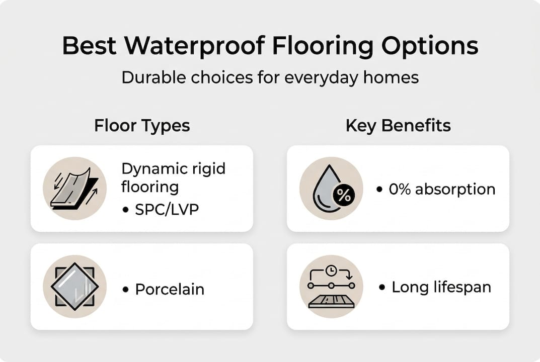 Infographic comparing waterproof flooring types and benefits