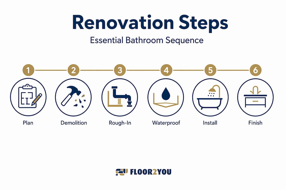 Infographic outlining steps in bathroom renovation process