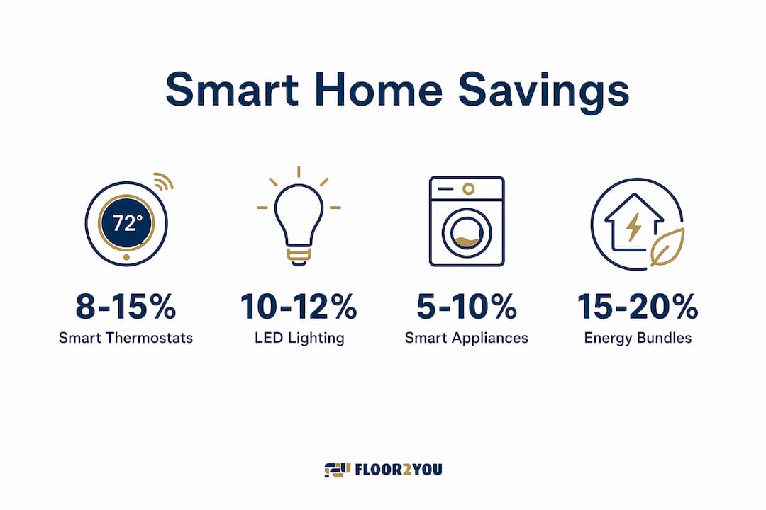 Infographic summarizing smart home energy savings percentages