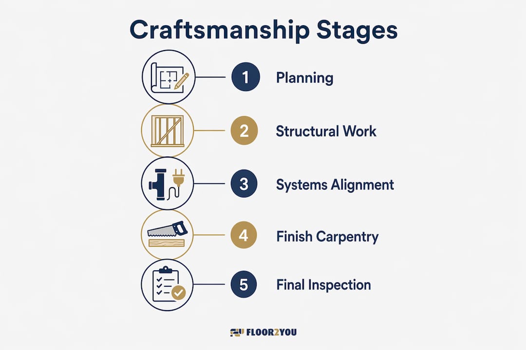 Infographic showing remodeling craftsmanship stages