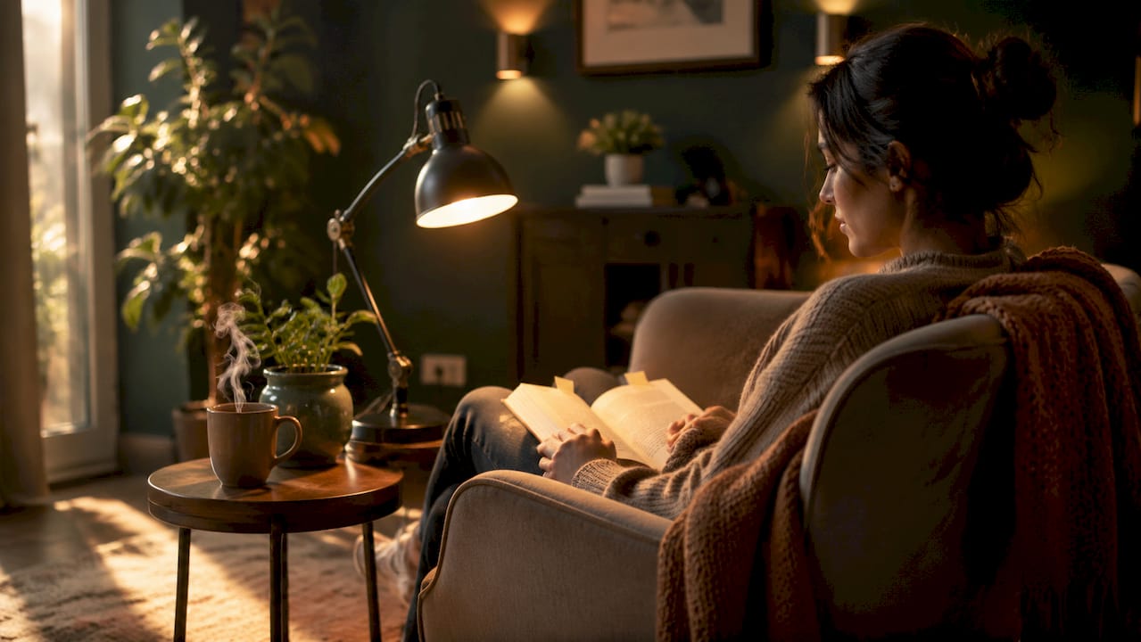 Living room showcasing layered lighting types