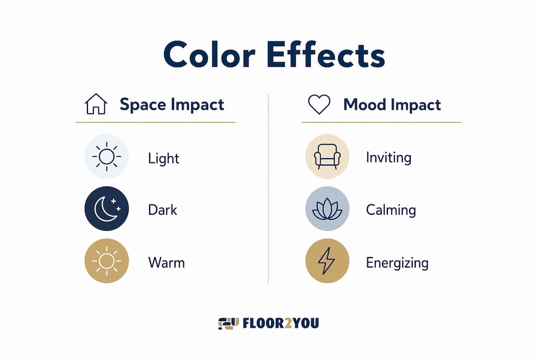 Infographic showing color impact on space perception and mood