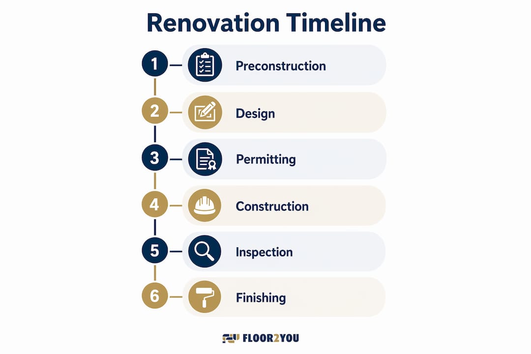 Infographic illustrating renovation project timeline phases