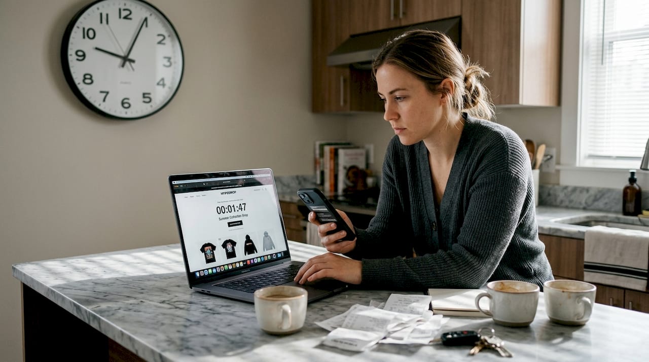 Person hurries for limited streetwear online drop