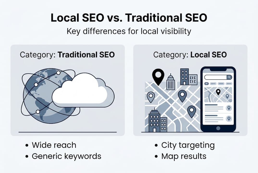 Infographic comparing local and traditional SEO