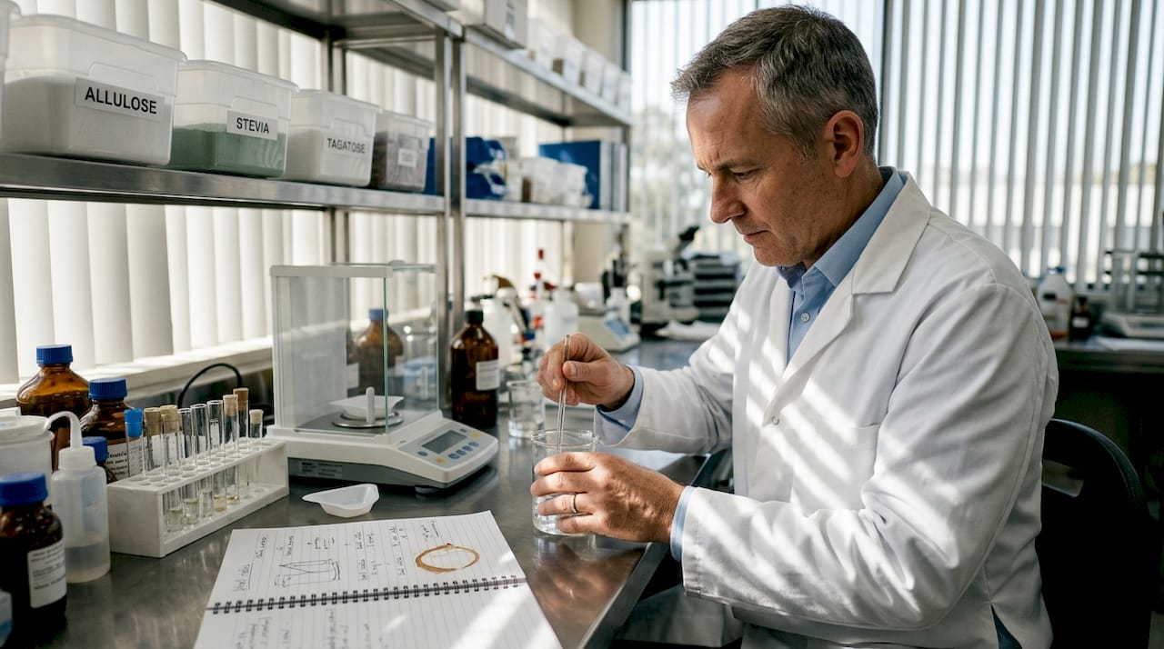 Food scientist blending sweetener alternatives