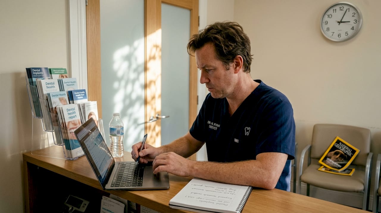 Dentist checking Google Ads campaign results