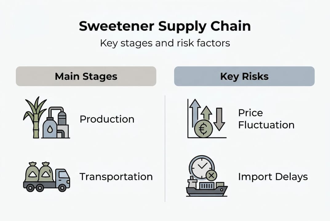 Infographic mapping sweetener supply chain and risks