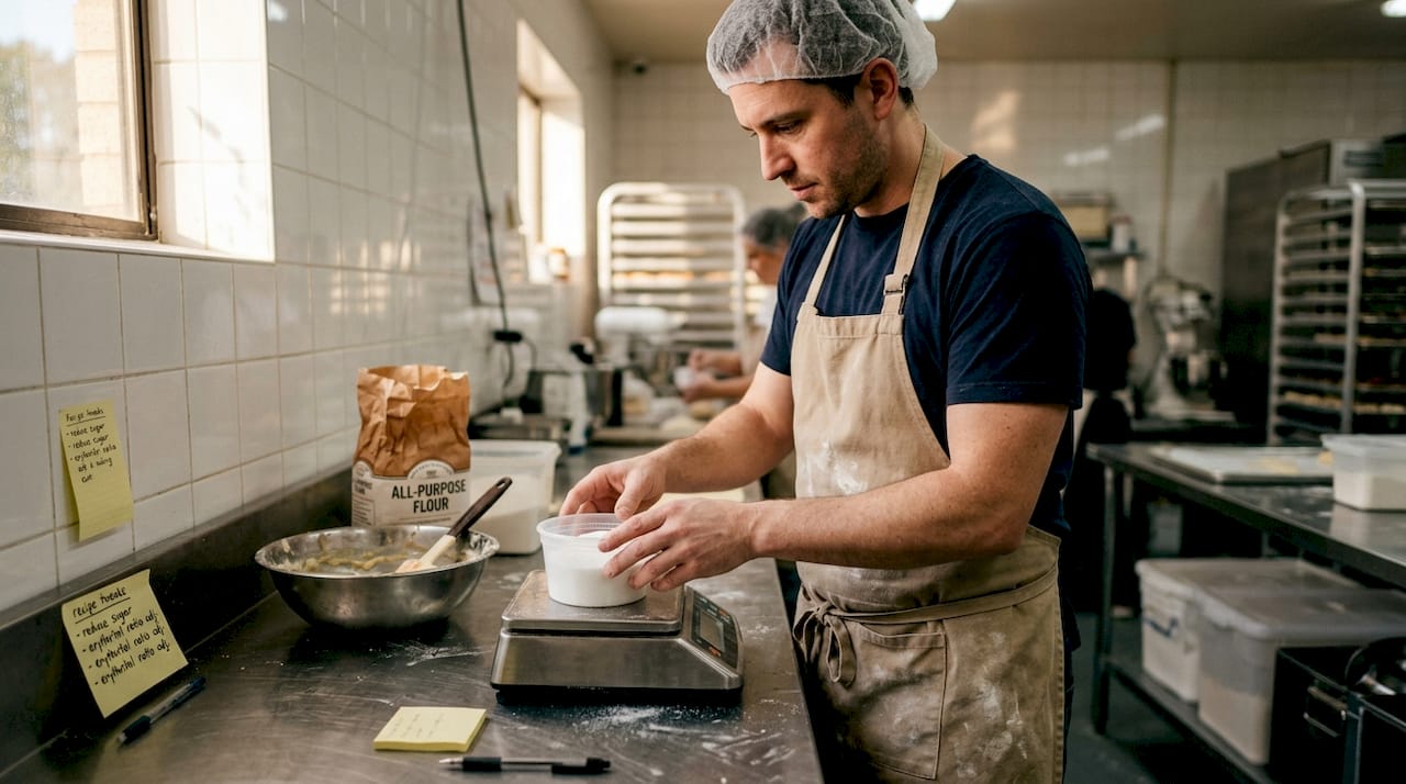 Bakery technician testing sugar alternatives