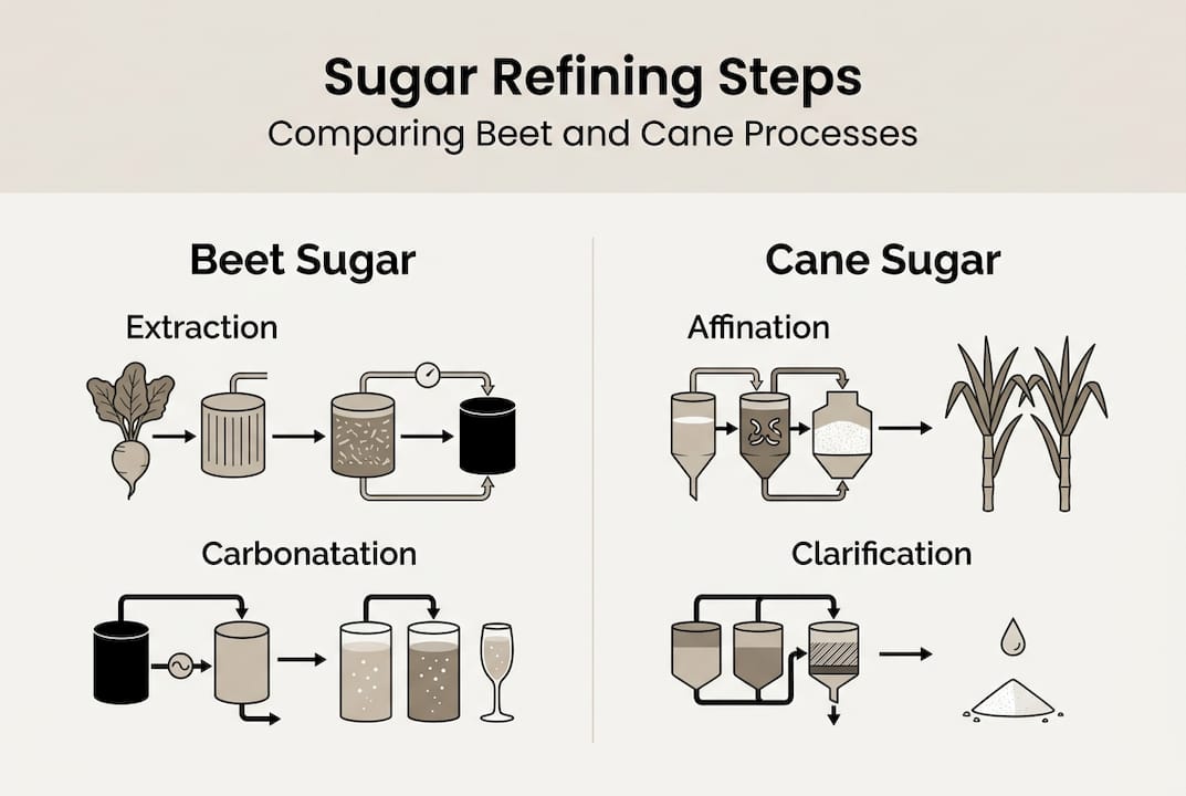 Infographic comparing beet and cane sugar refining steps