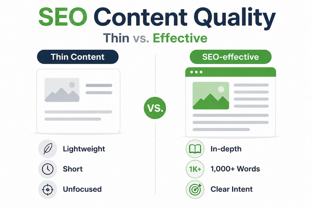 Infographic comparing thin and effective SEO content