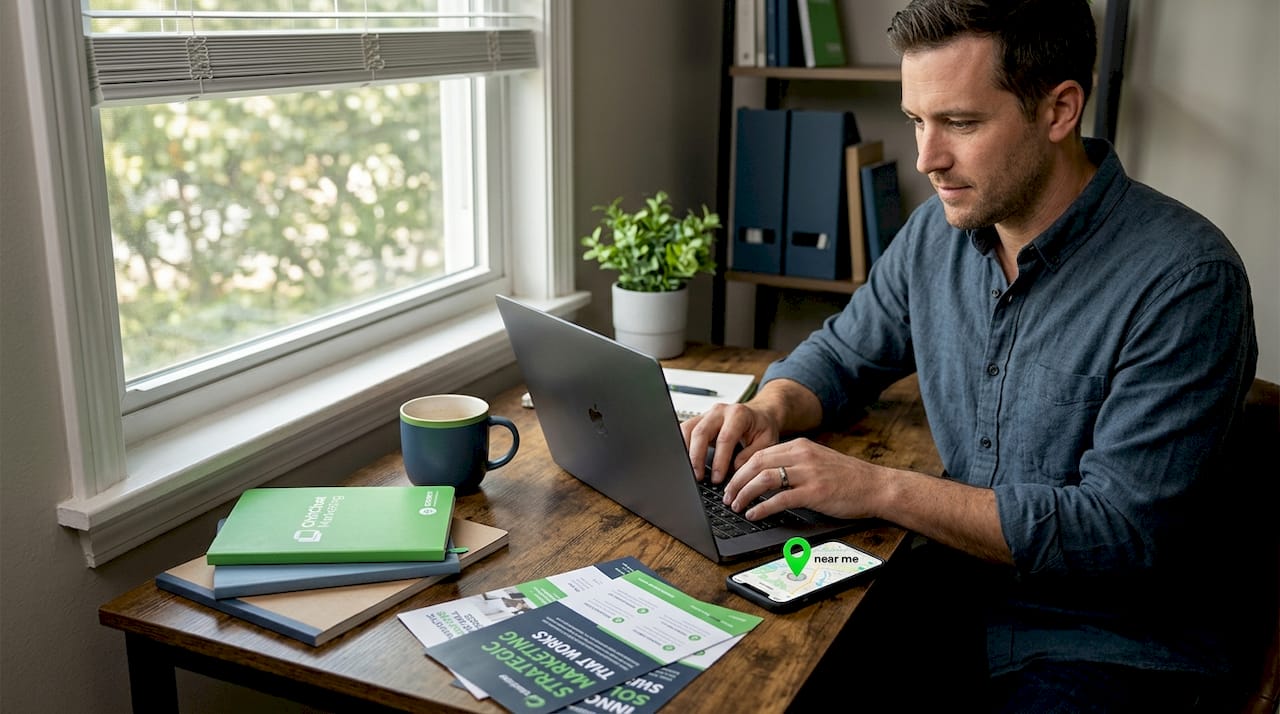 Business owner managing online search visibility