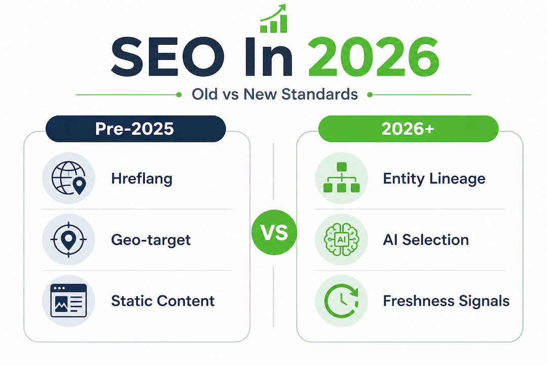 Infographic comparing old versus new SEO international standards