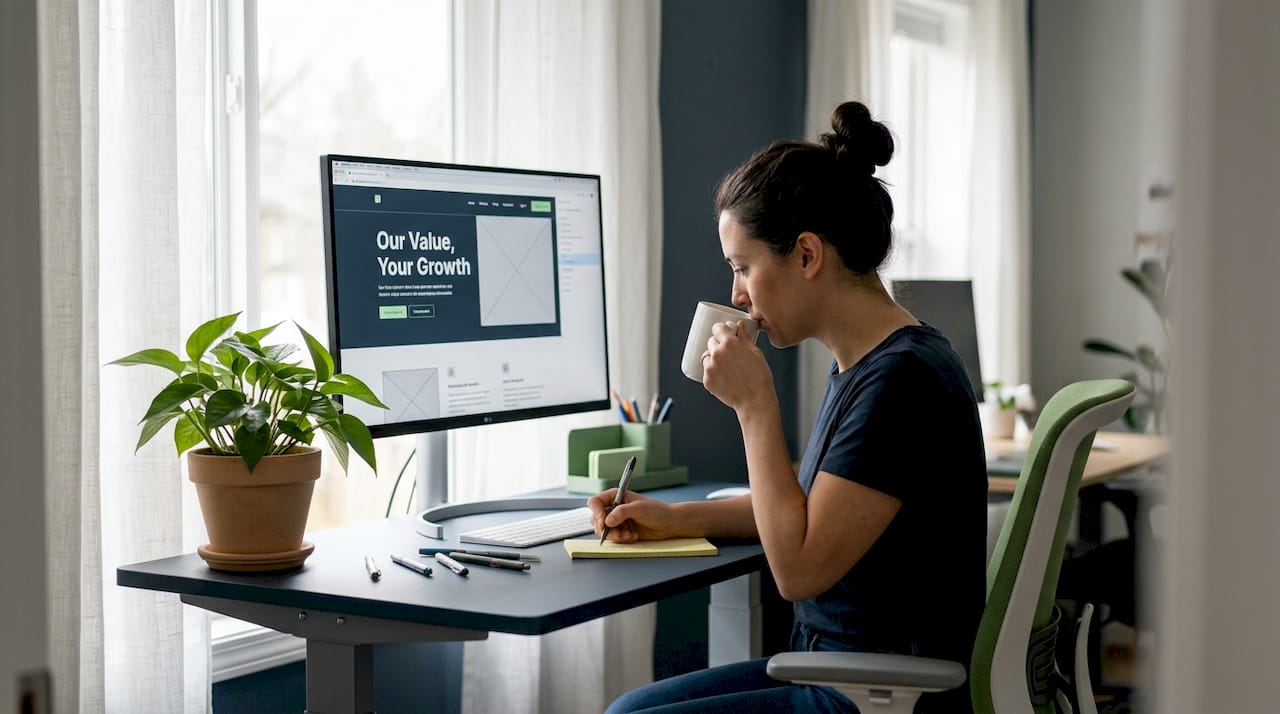 UX designer reviewing website value proposition
