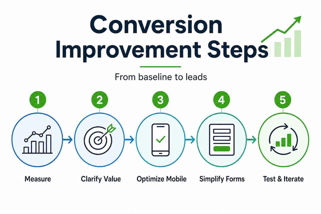 Infographic showing steps to improve website conversion