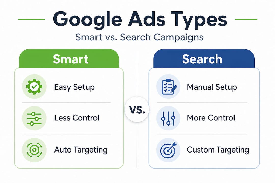 Infographic comparing Smart and Search campaign types