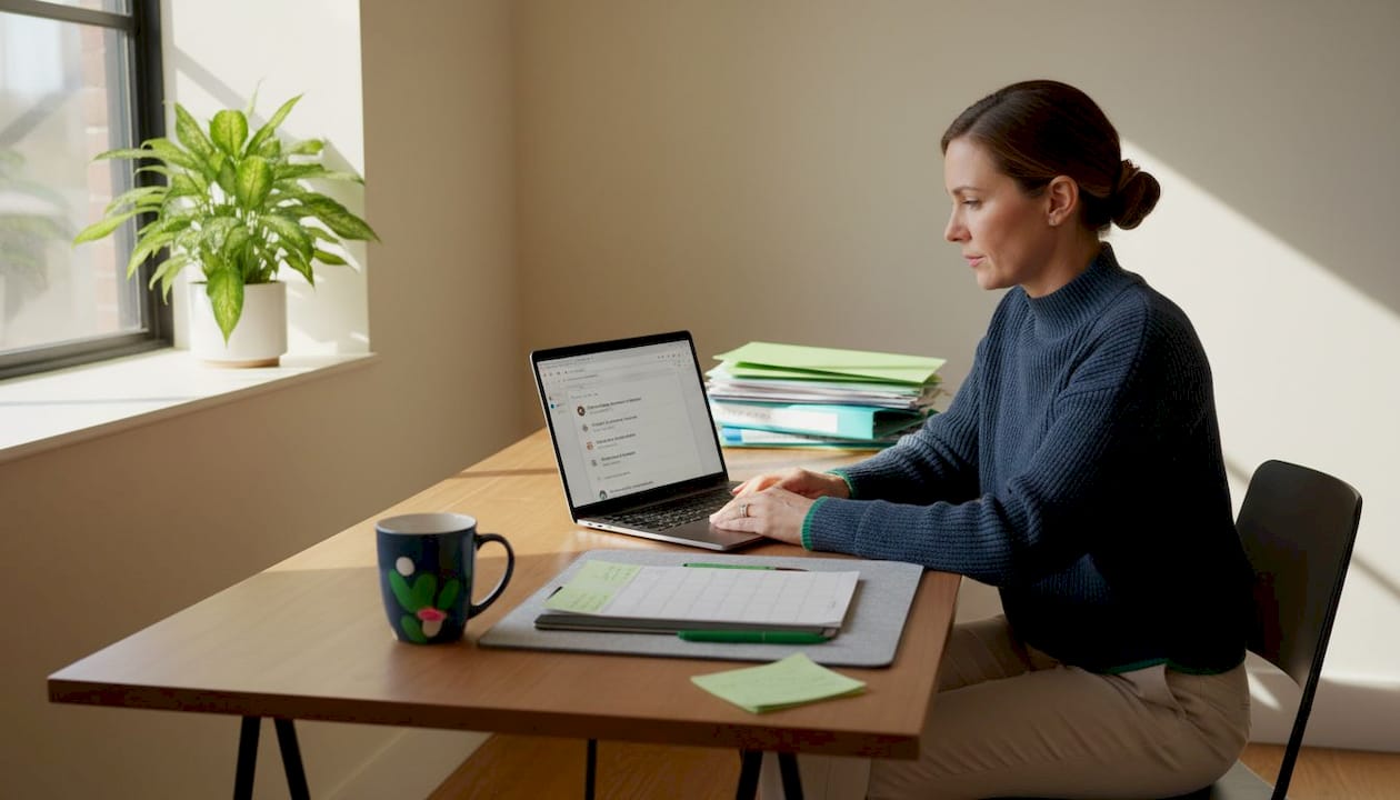 ABA therapist reviewing Google search results at desk