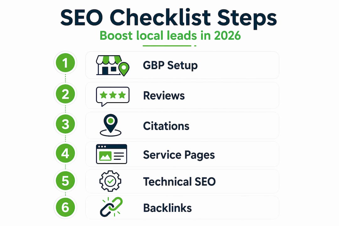 Infographic showing SEO checklist steps for home services