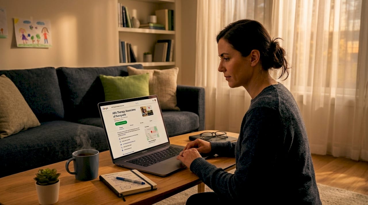 Parent viewing Google Business Profile for ABA therapy