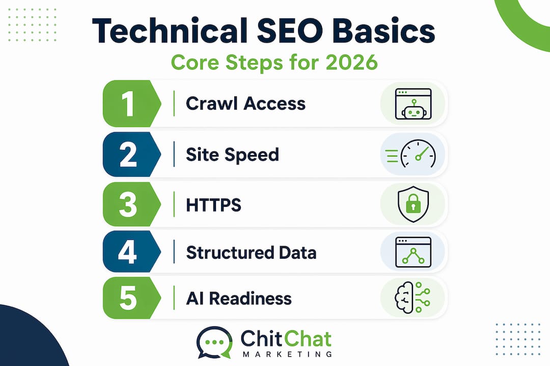 Infographic showing five technical SEO steps