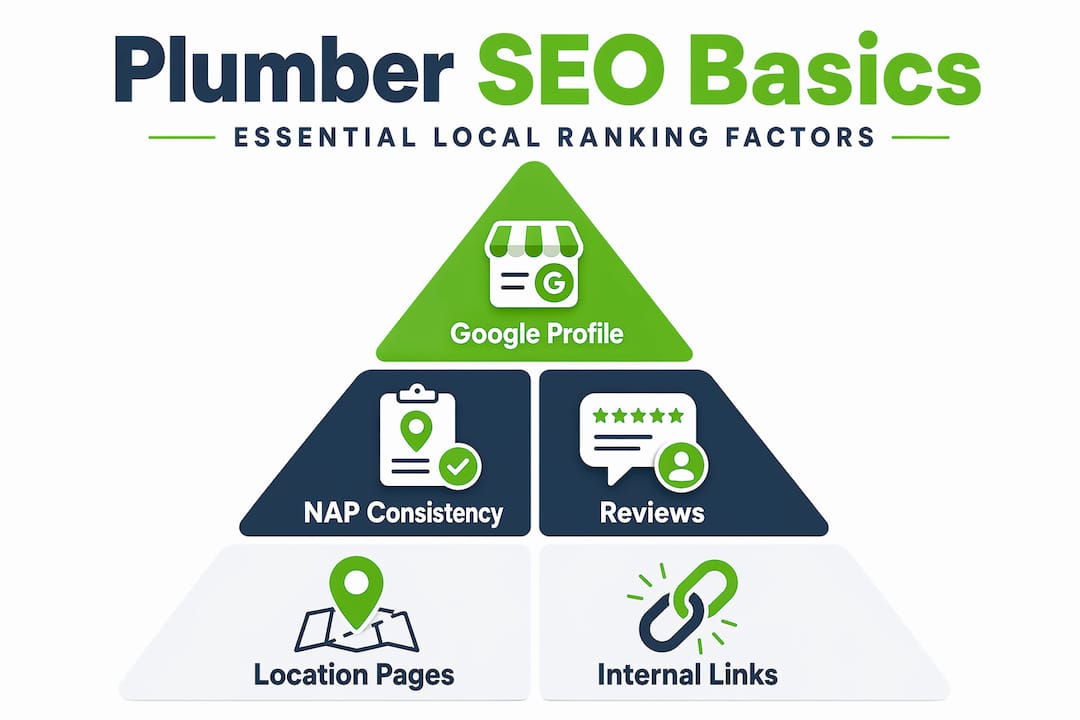 Infographic pyramid showing plumbing SEO core essentials