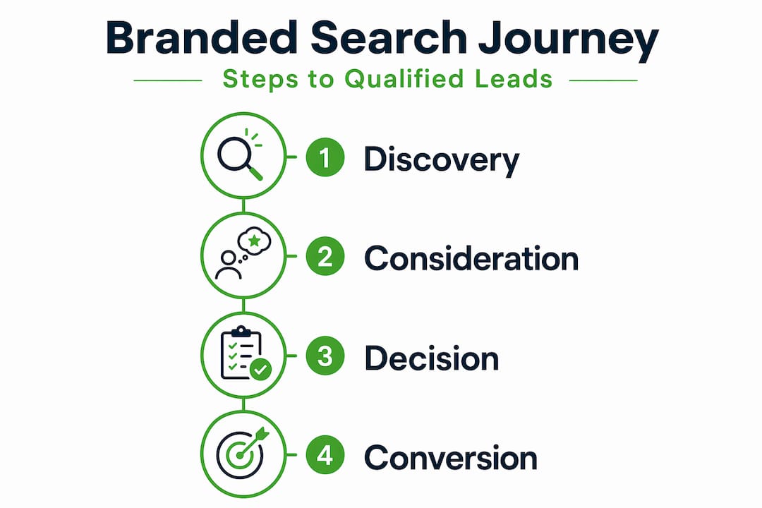 Infographic showing branded search lead journey in four steps