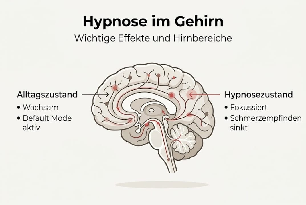Grafik veranschaulicht, wie sich das Gehirn während einer Hypnose verändert