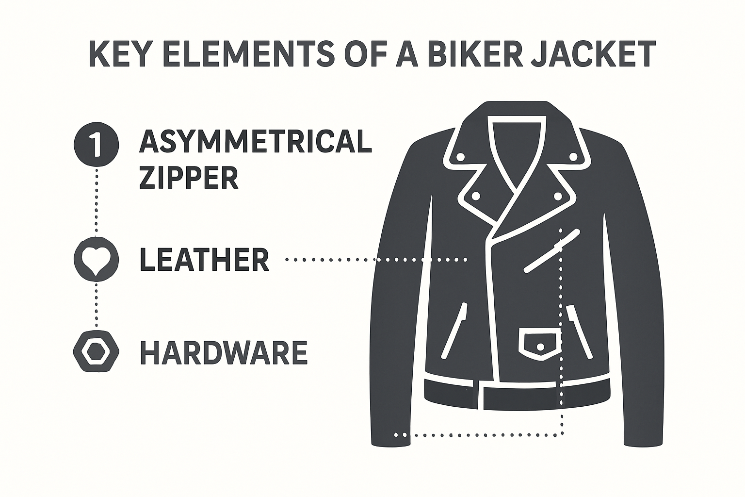Infographic highlighting essential biker jacket design features