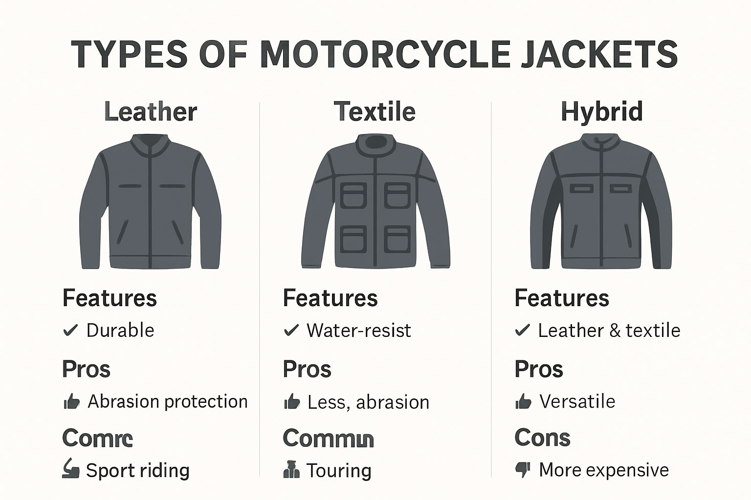 Comparison of motorcycle jacket types and their features
