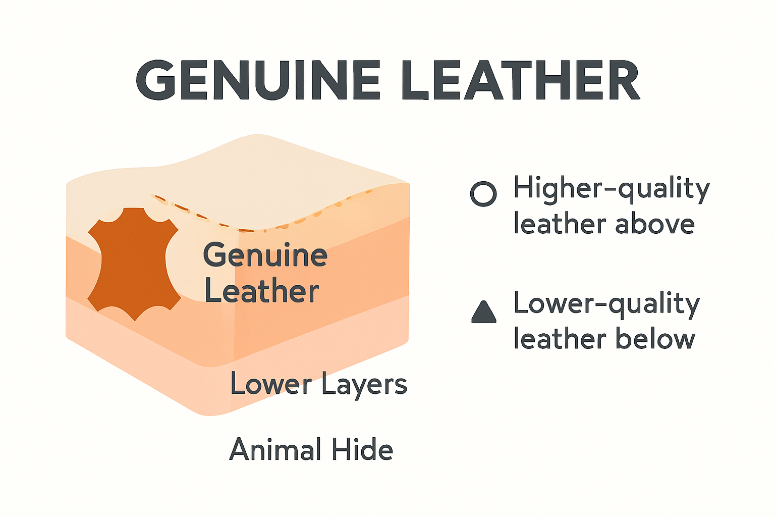 Infographic showing genuine leather structure and key qualities