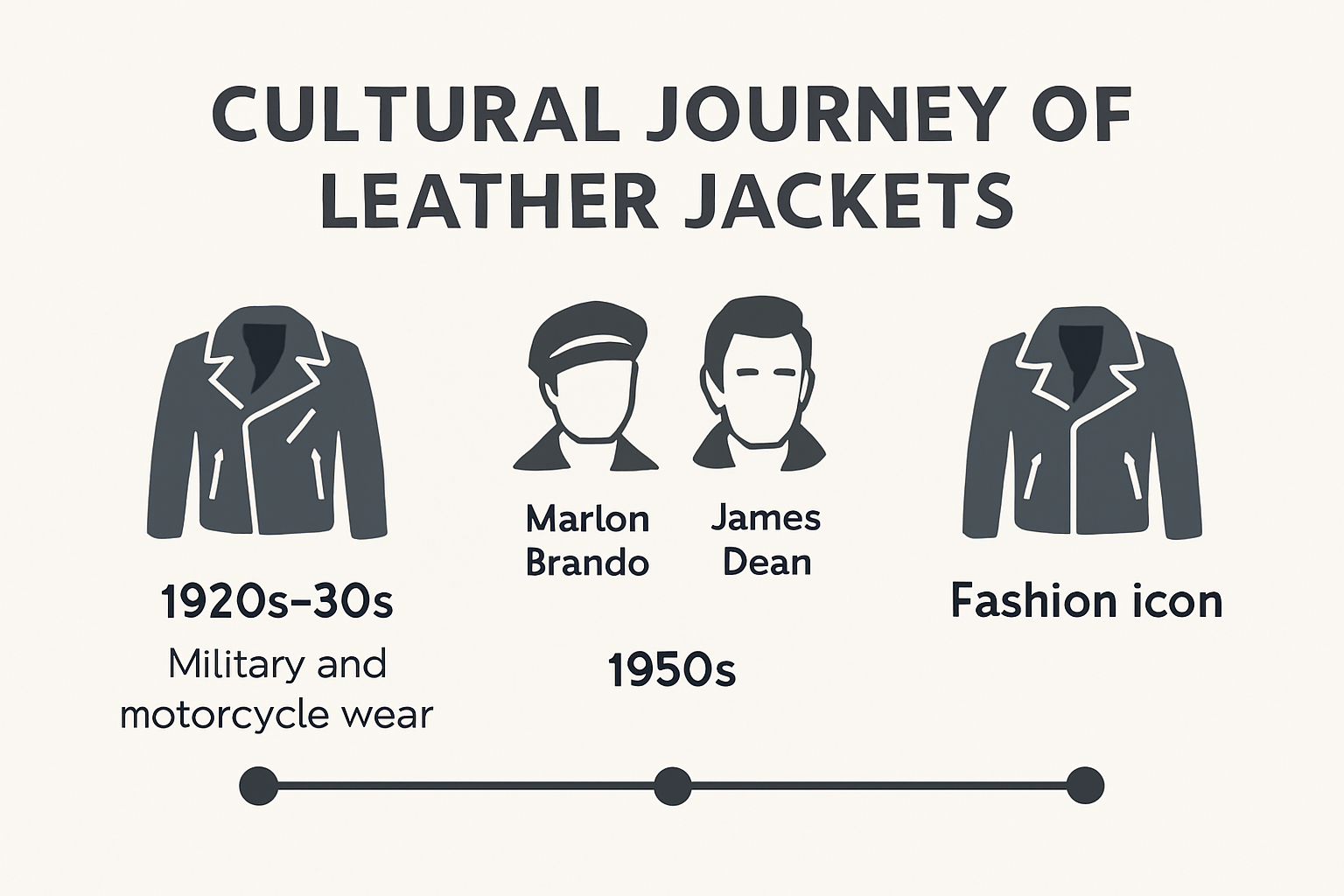 Timeline infographic tracing leather jacket cultural history