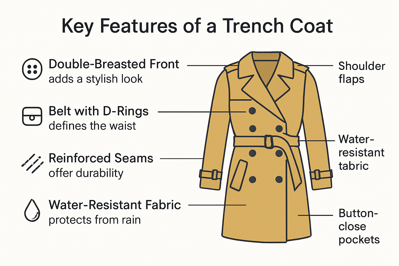 Infographic of trench coat key features and details