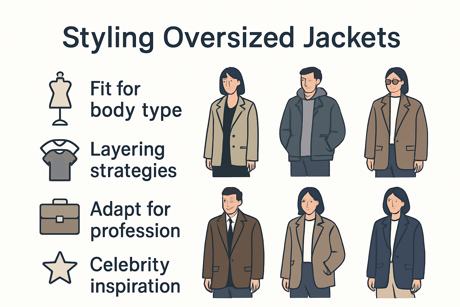 Infographic summarizing five tips for styling oversized jackets