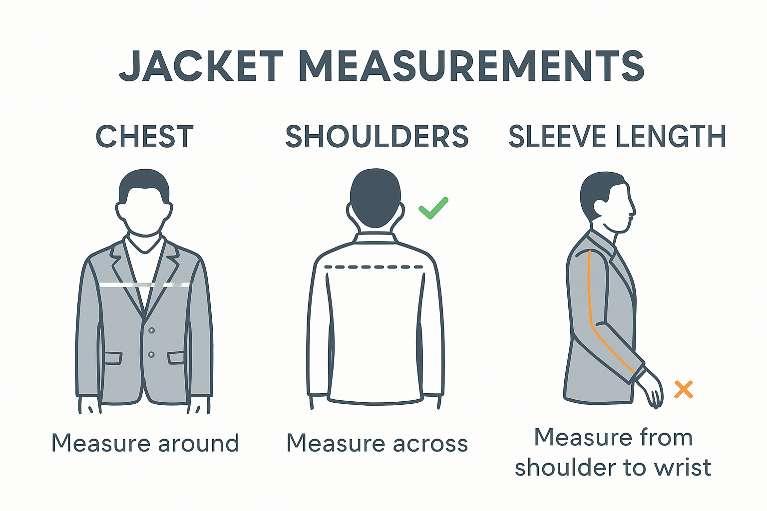 Infographic showing where to measure for a jacket