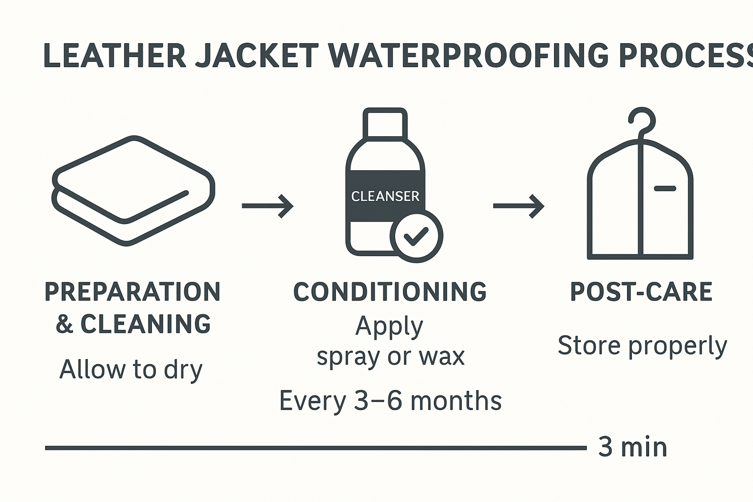Infographic showing steps to waterproof a leather jacket
