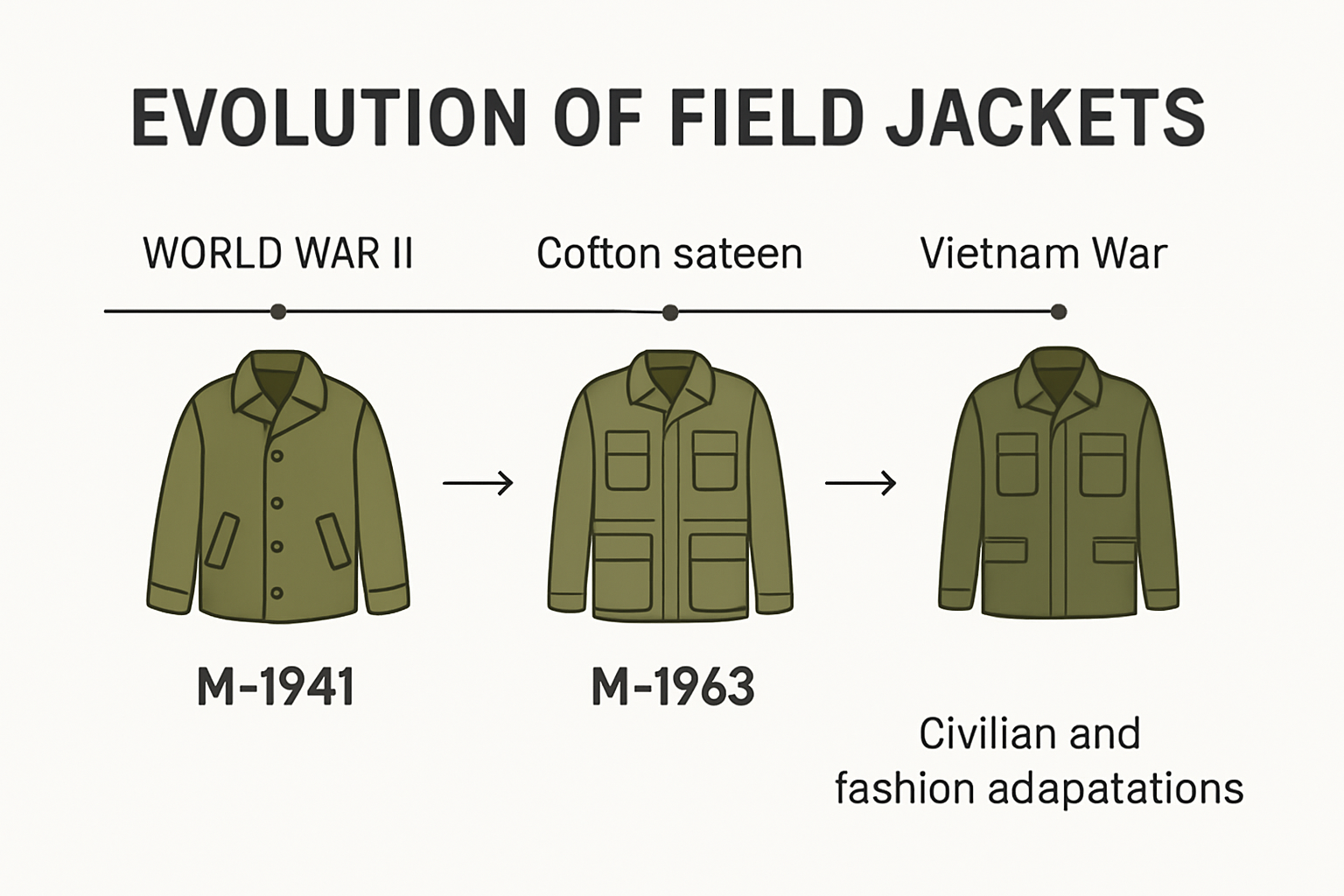 Timeline of field jacket styles and adaptations