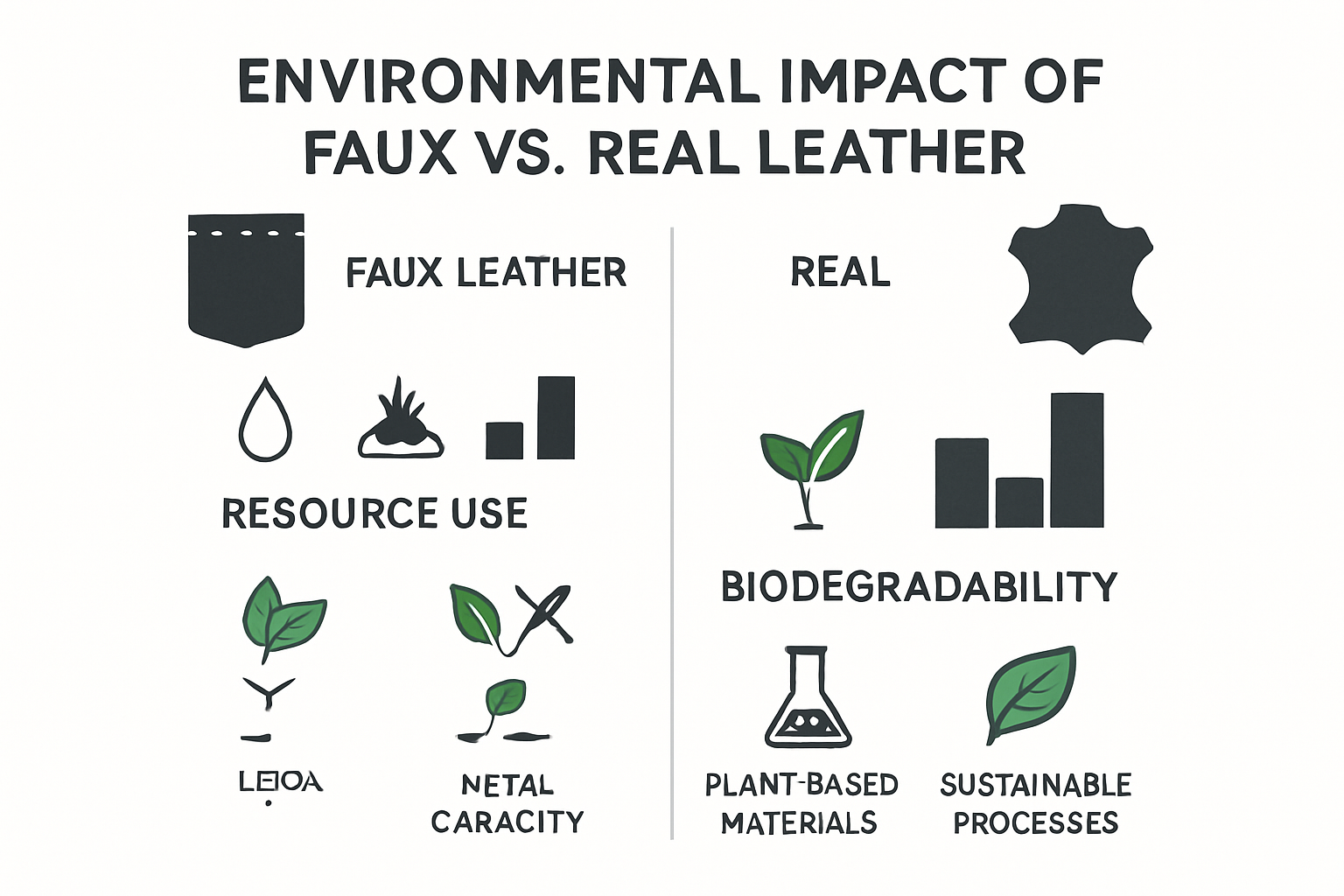 Infographic comparing real and faux leather environmental impact