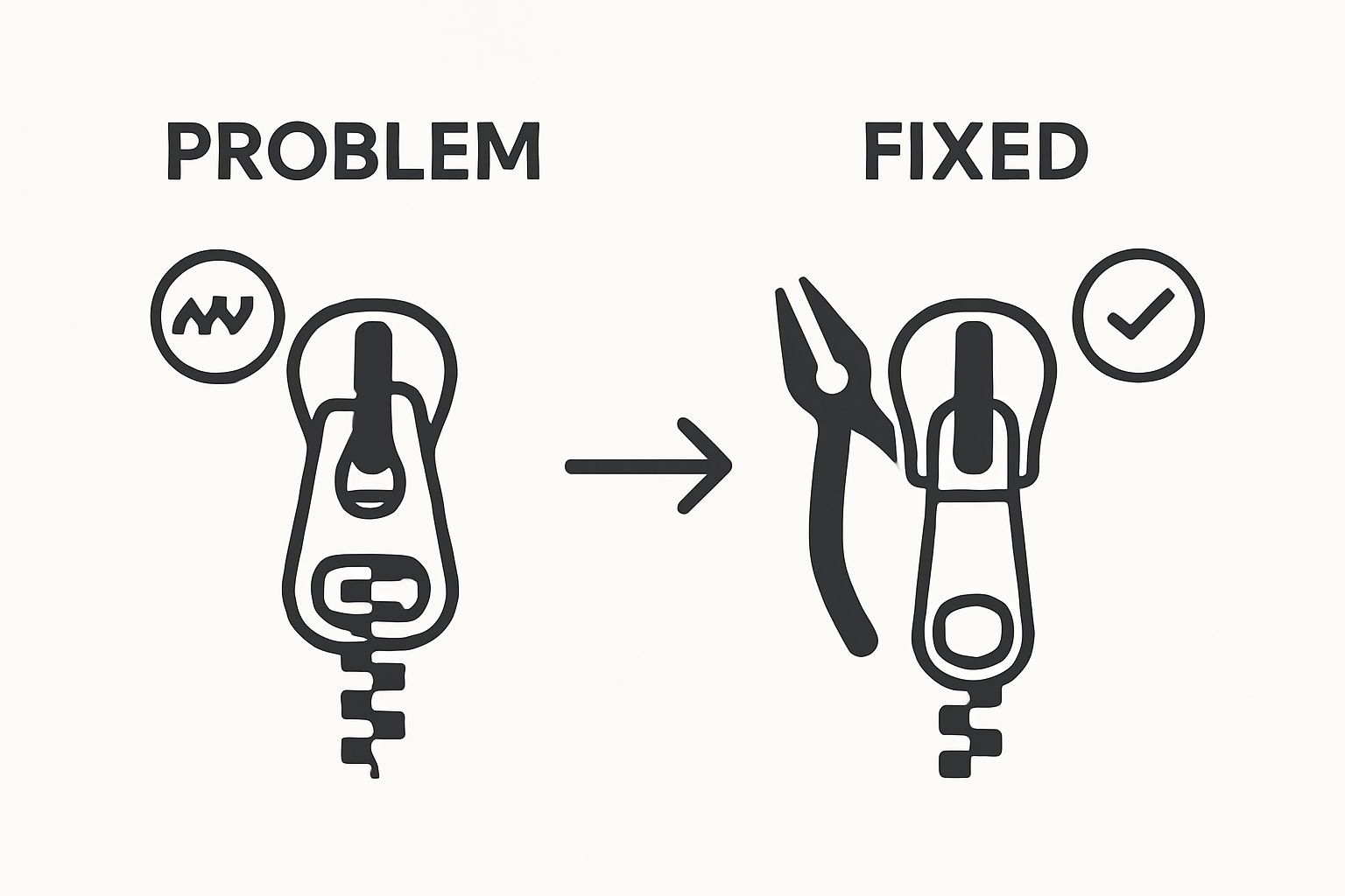 Before and after jacket zipper repair visual comparison