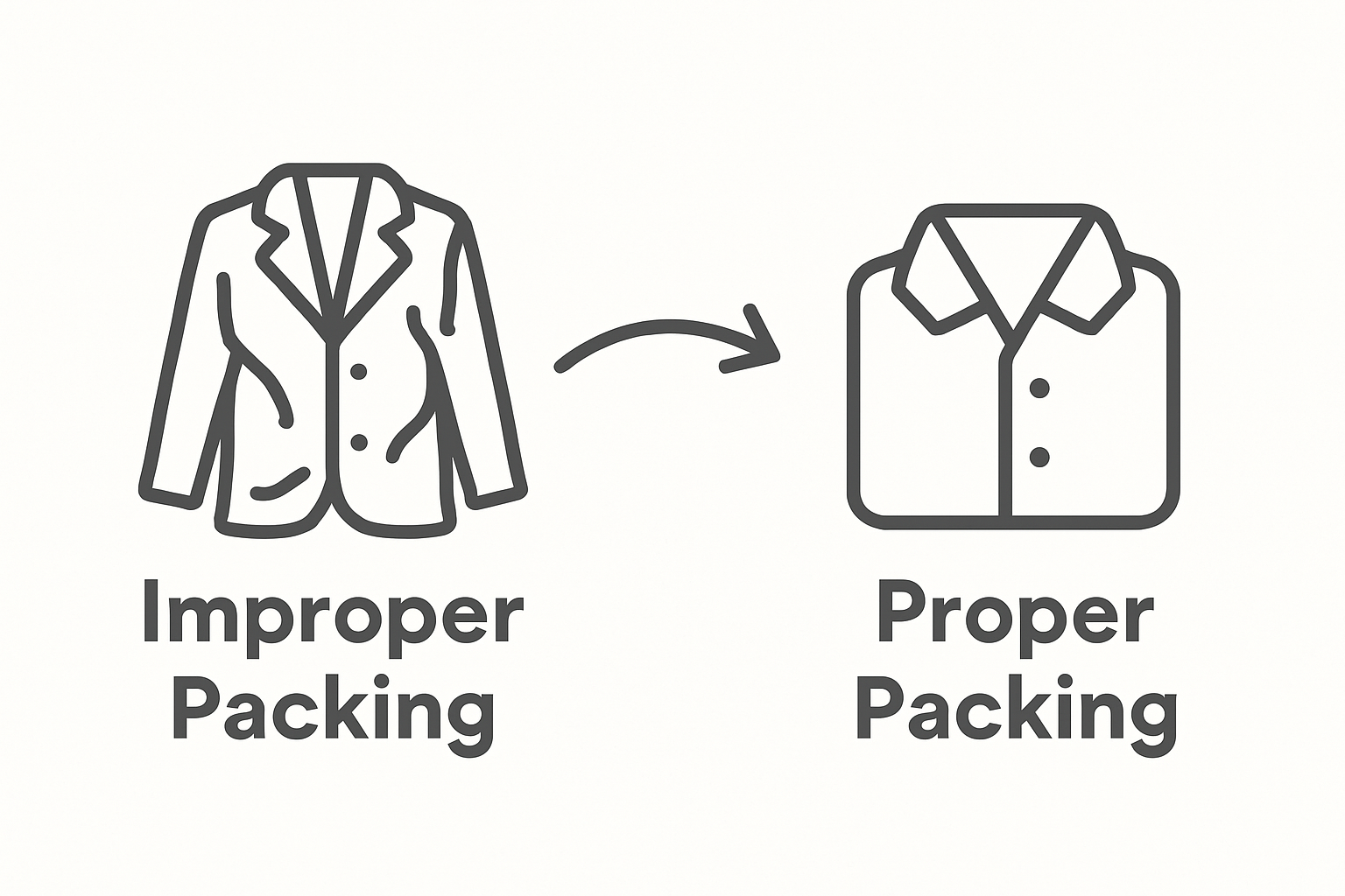Infographic of wrinkled versus properly packed jacket