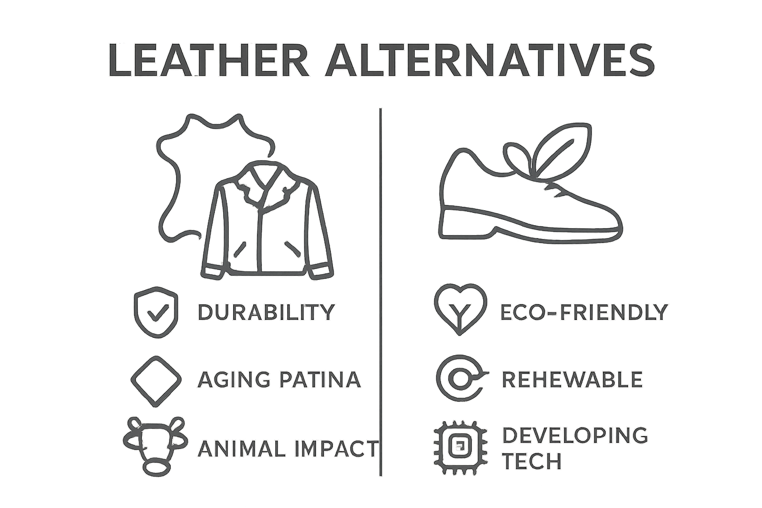 Visual comparison of real leather and plant-based alternative using simple icons