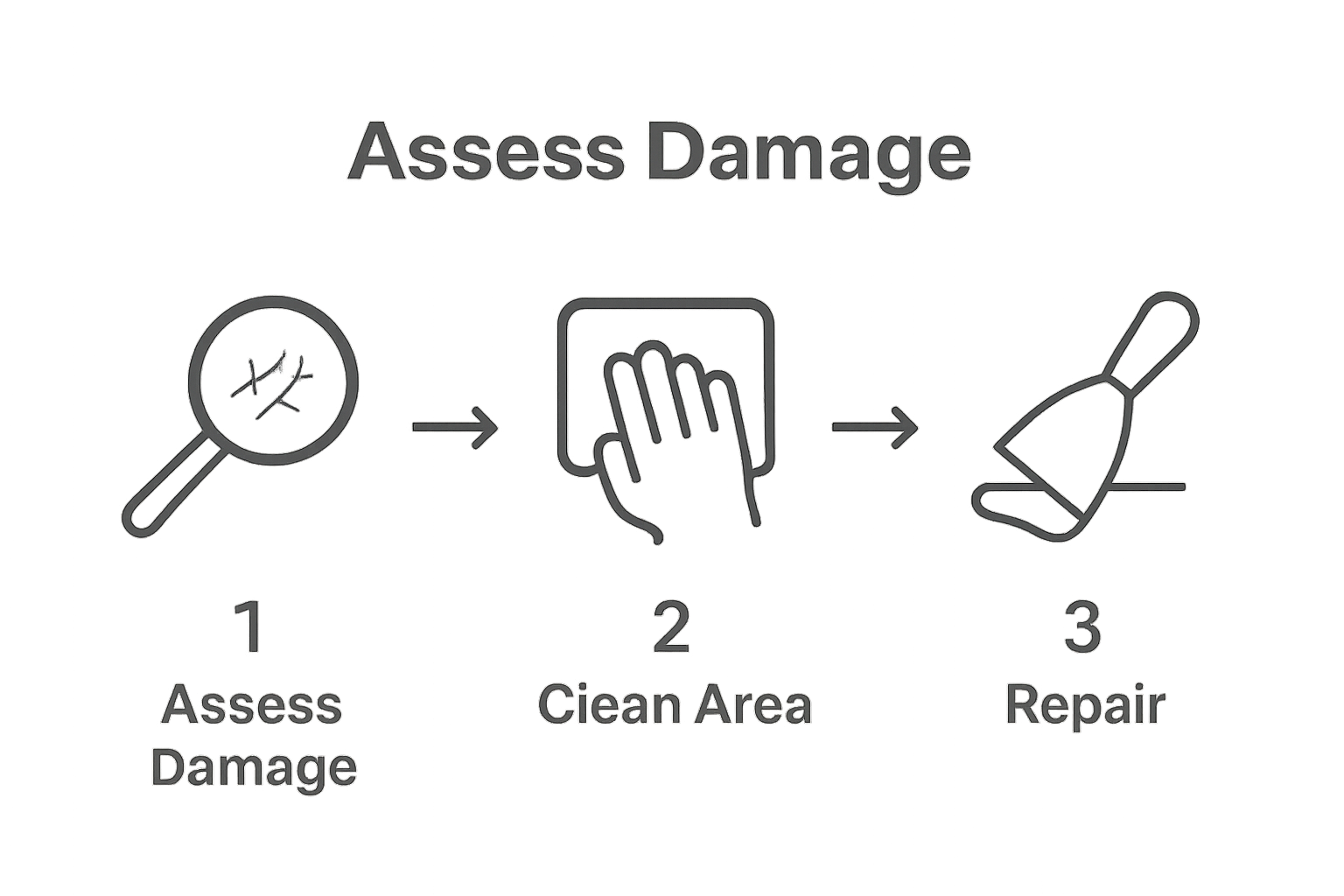 Infographic showing steps to repair leather scratches: assess, clean, repair.