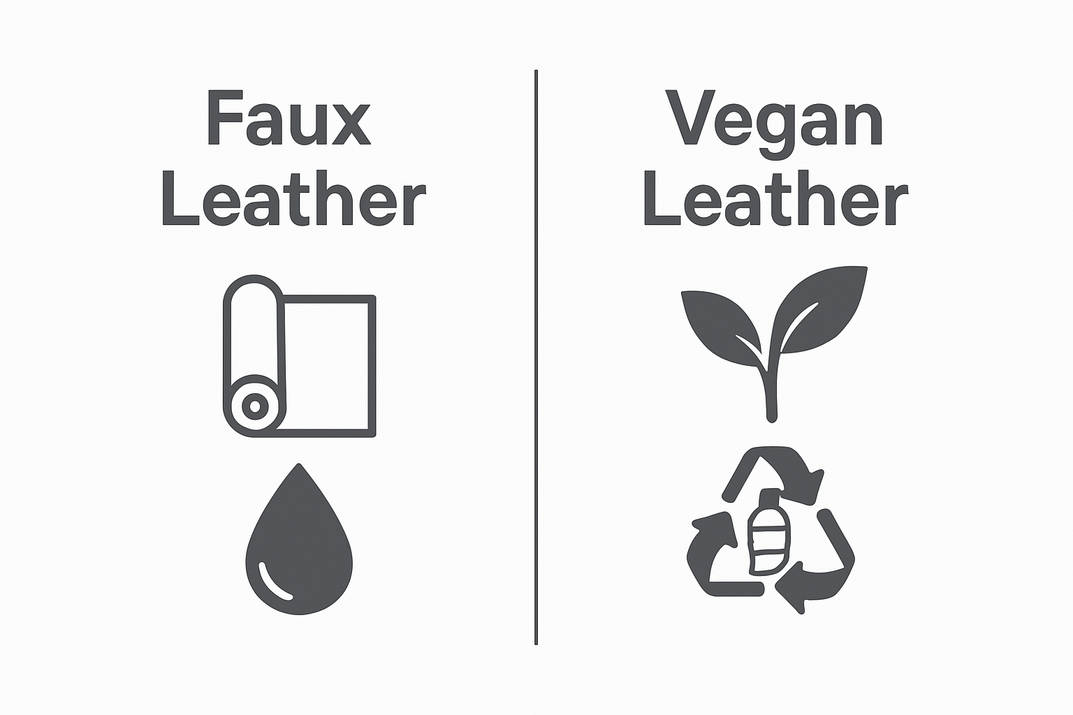Infographic comparing faux leather and vegan leather materials