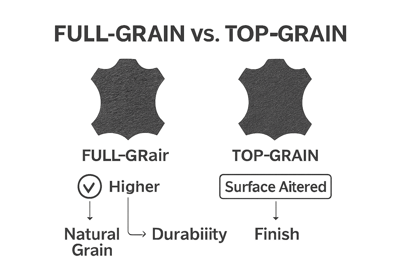 Infographic comparing full-grain and top-grain leather
