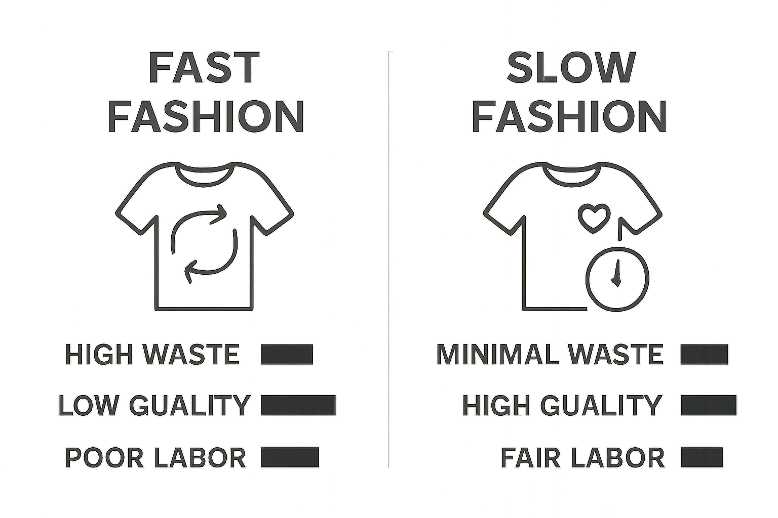 Fast fashion vs slow fashion at-a-glance comparison visual