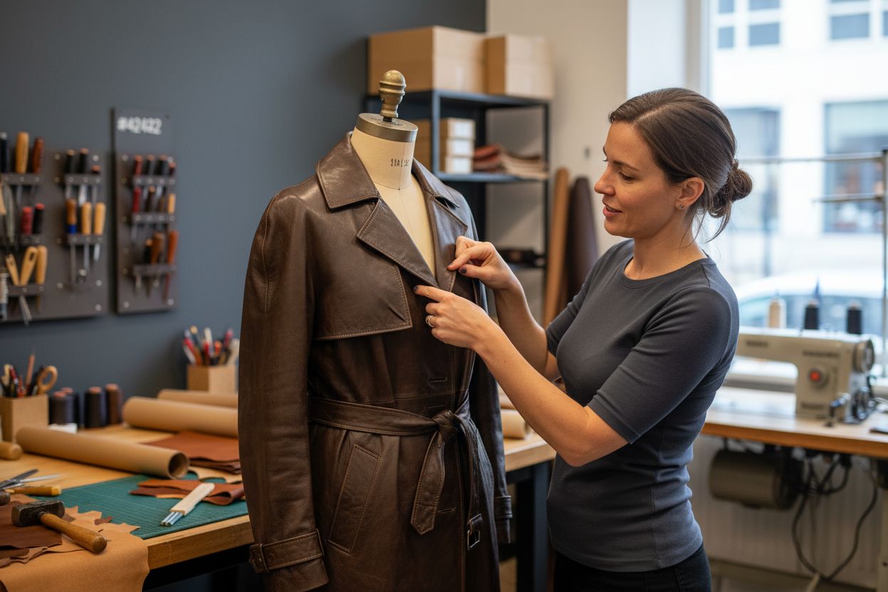 leather trench coat details workshop